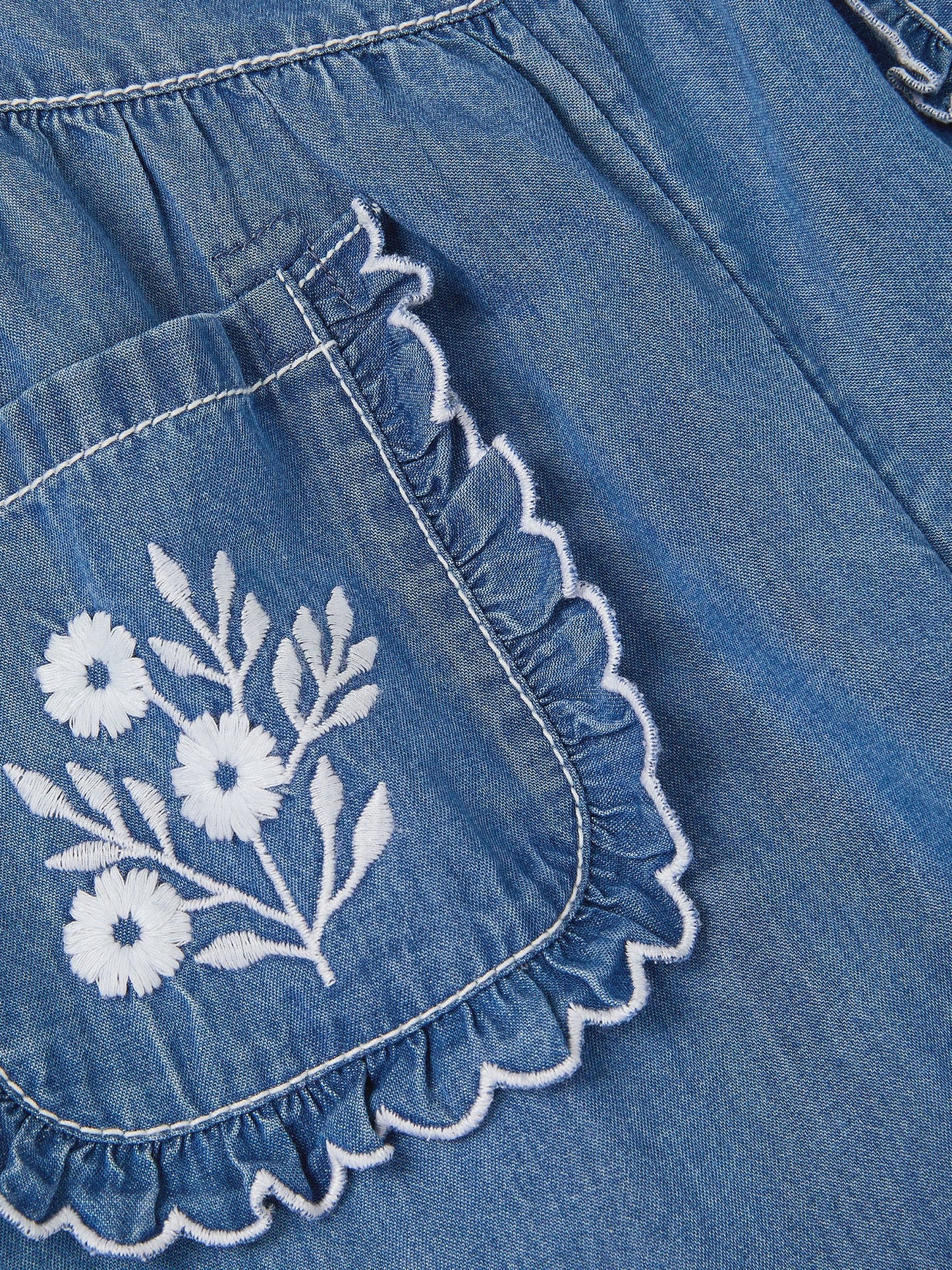 Monsoon Blue Embroidered Pocket Chambray Trousers image 4