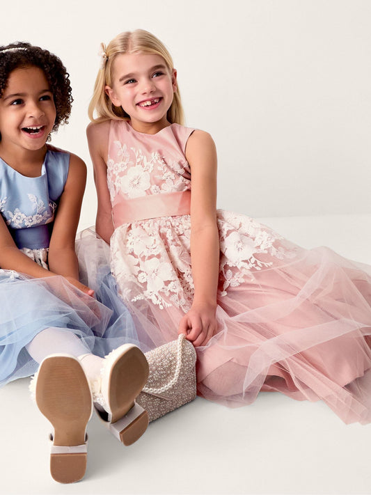 Dsiney Kidz - Monsoon Pale Pink Felicity Floral Embroidered Mesh Dress image 2