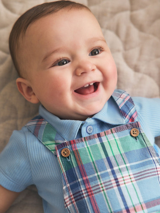 Blue/Green Check Woven Dungaree and Bodysuit Set (0mths-2yrs) image 3