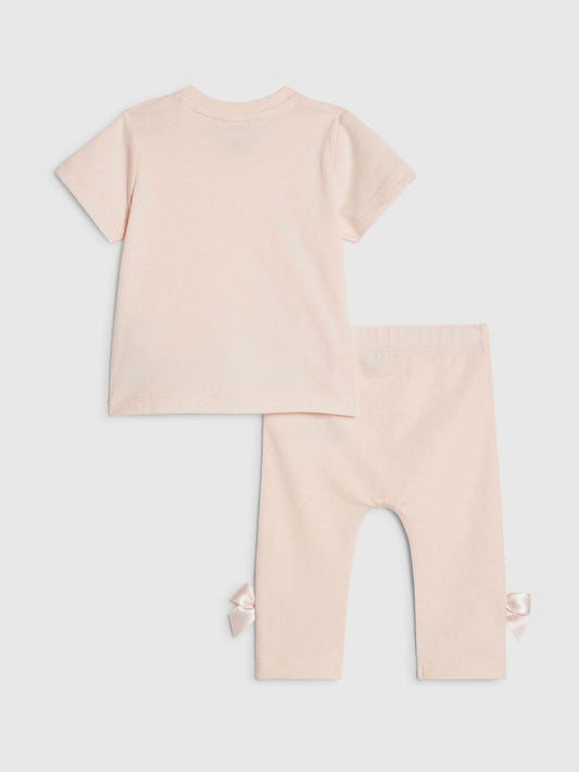 Dsiney Kidz - River Island Pink Branded Satin Bow T-Shirt and Leggings Set image 2