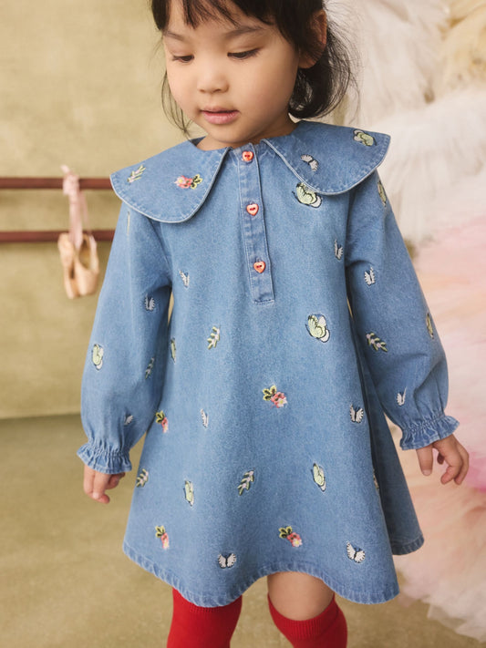 Dsiney Kidz - Butterfly Embroidered Long Sleeve Denim Dress (3mths-8yrs) image 2