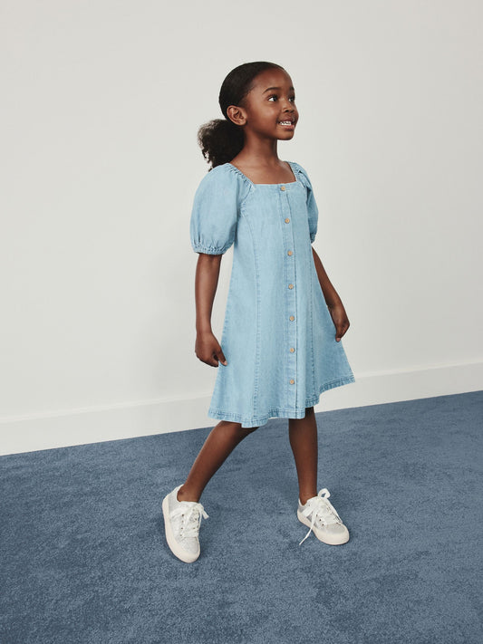 Dsiney Kidz - Denim Puff Sleeve Button Through Dress (3-16yrs) image 2