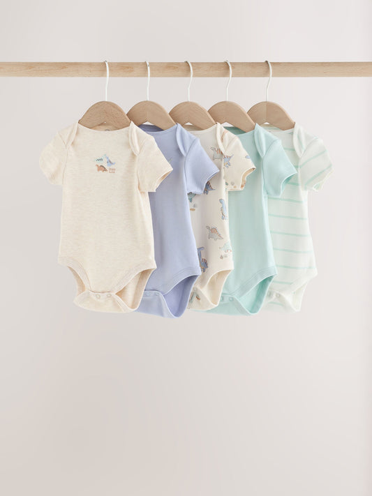Disney Kidz - Neutral Dinosaur Short Sleeve Baby Bodysuits 5 Pack image 1
