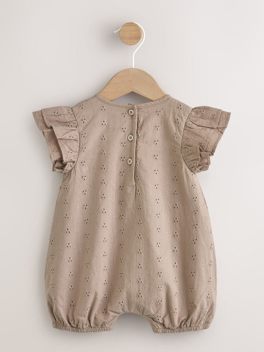 Chocolate Brown Broderie Baby Romper (0mths-2yrs) image 2