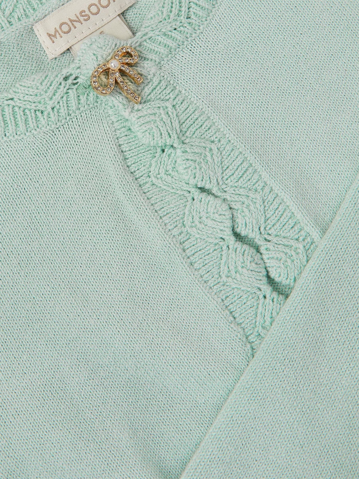 Dsiney Kidz - Monsoon Sage Green Maeve Bow Button Cardigan image 4
