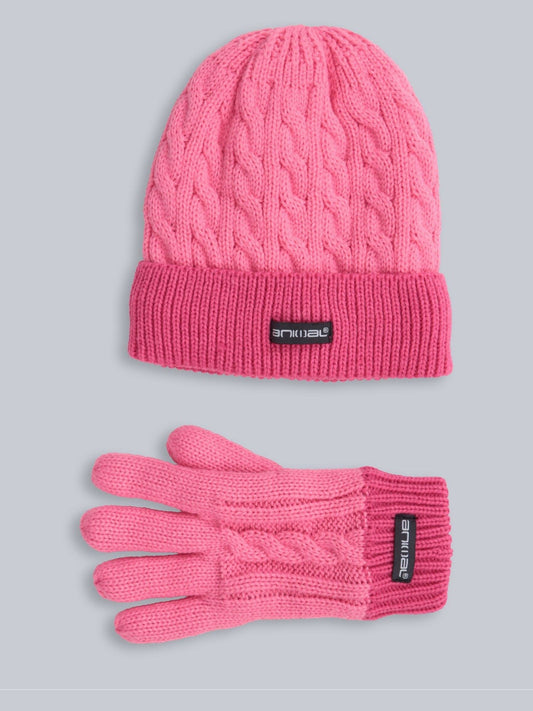 Animal Pink Kids Fur Lined Hat & Gloves Set image 2