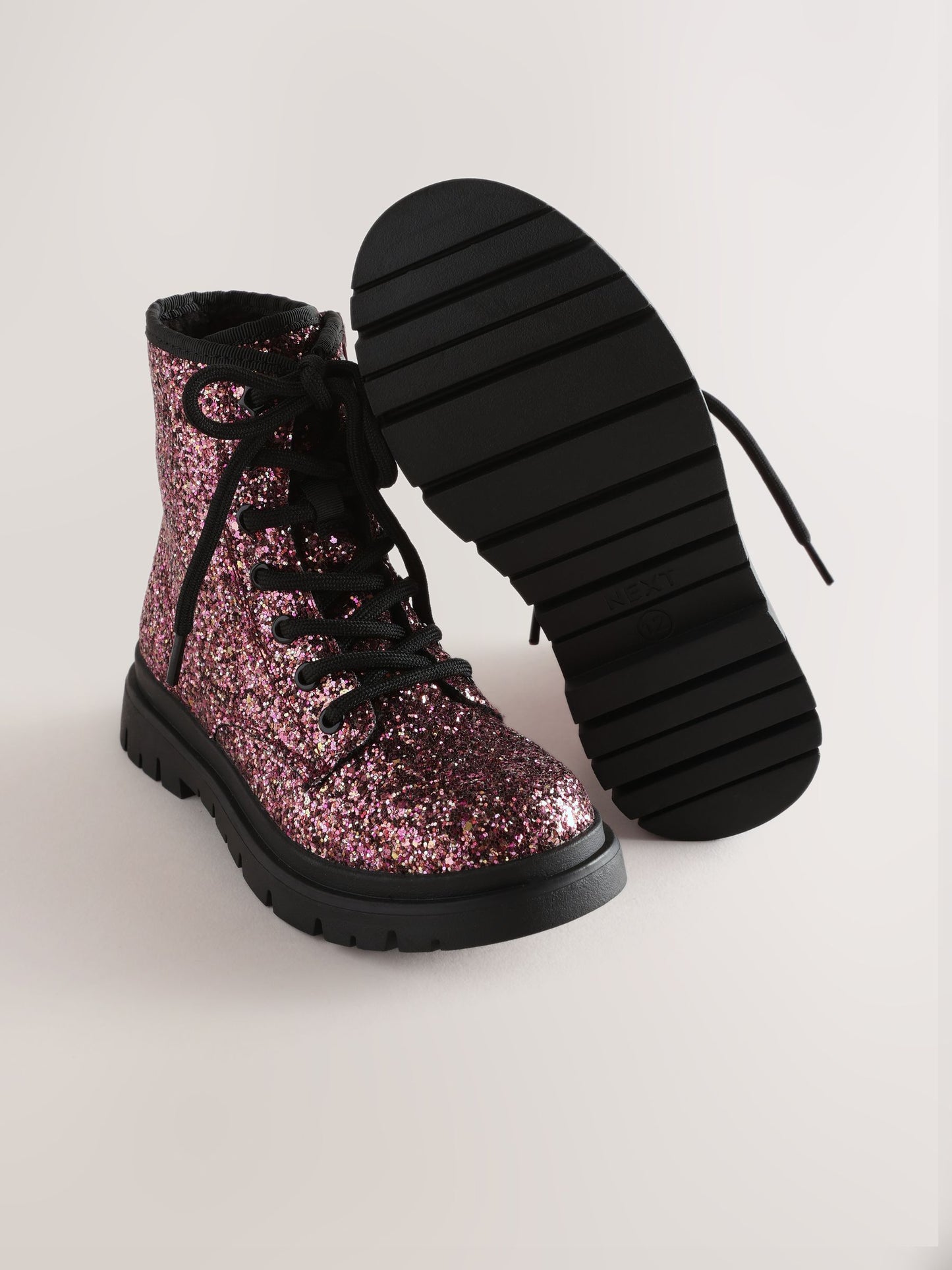 Pink Glitter Wide Fit (G) Warm Lined Lace-Up Boots image 5