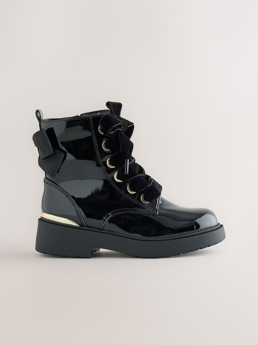 Dsiney Kidz - Black Patent Bow Detail Lace Up Ankle Boots image 2