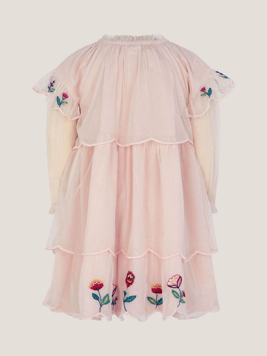 Dsiney Kidz - Monsoon Pink Baby Floral Embroidered Scallop Tier Dress image 2