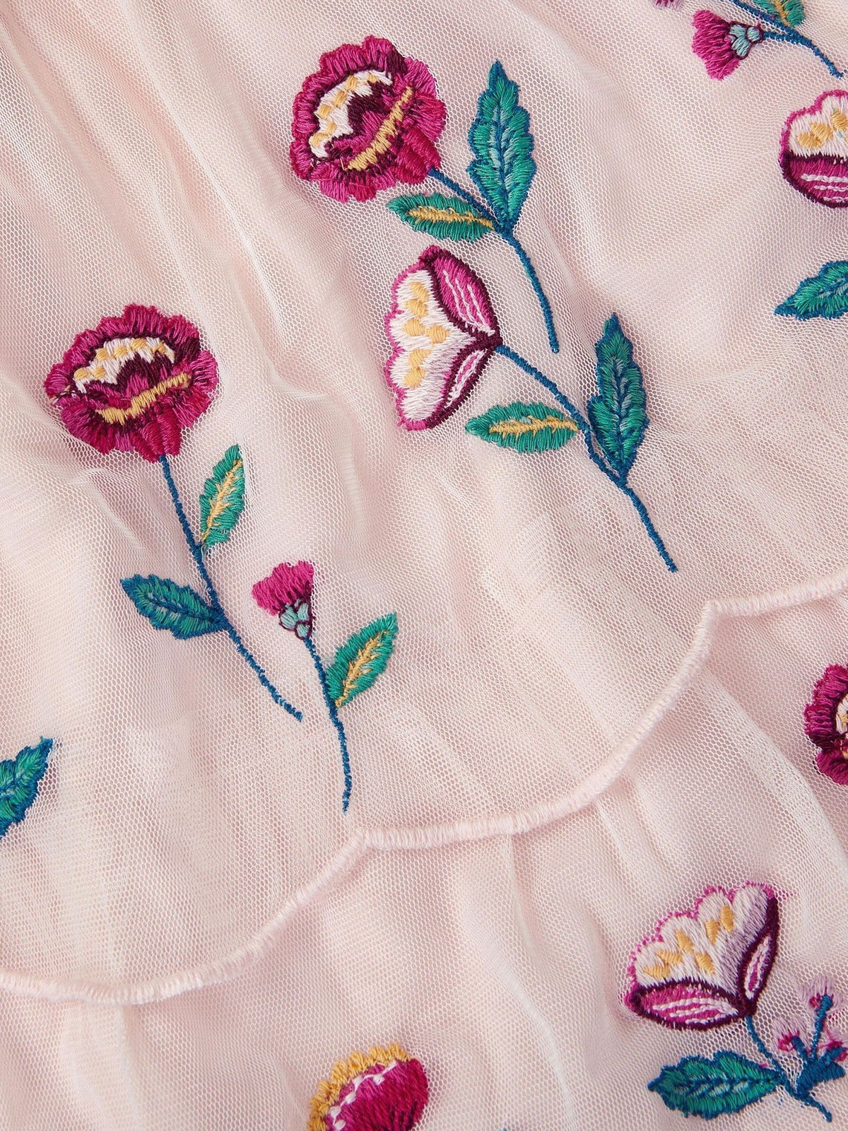 Dsiney Kidz - Monsoon Pink Baby Floral Embroidered Scallop Tier Dress image 3