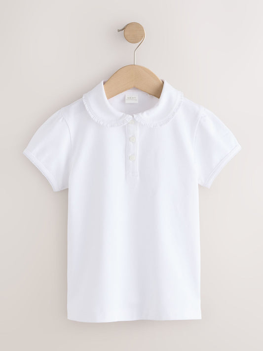 Dsiney Kidz - White Cotton Stretch Frill Collar School Polo Tops 3 Pack (3-14yrs) image 2