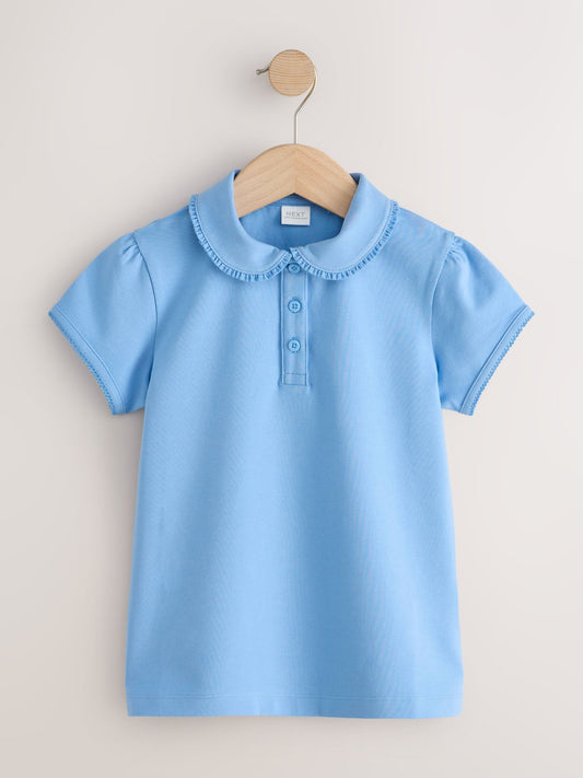 Dsiney Kidz - Blue Cotton Stretch Frill Collar School Polo Tops 3 Pack (3-14yrs) image 2