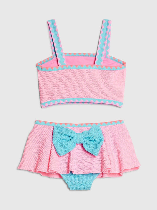 Dsiney Kidz - River Island Pink Bow Textured 3 Piece Bikini & Skirt Set image 2