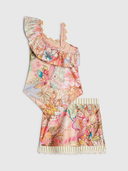 Dsiney Kidz - River Island Orange Del Maar Aysmmetric Swimsuit & Skirt Set image 2