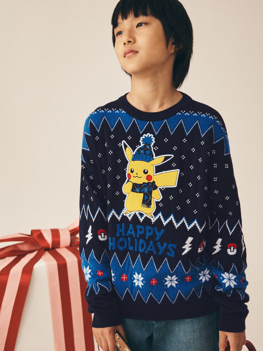 Navy Pikachu Pokemon Christmas License Jumper (3-16yrs) - image 1