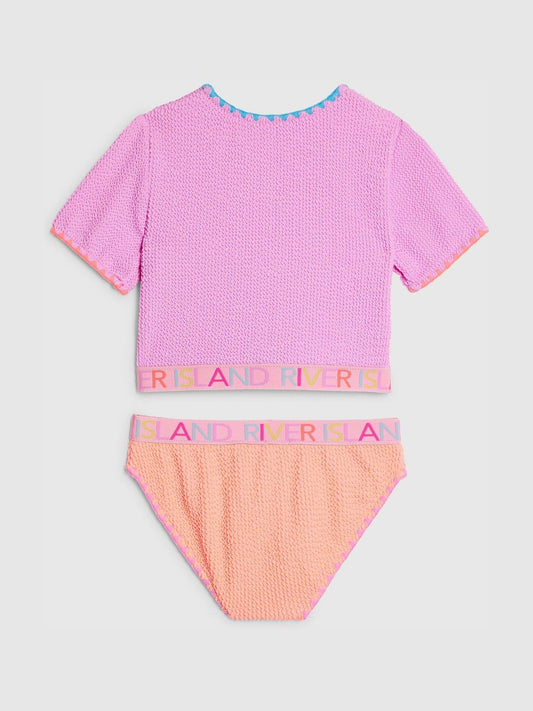Dsiney Kidz - River Island Purple Logo Textured T- Shirt Bikini image 2