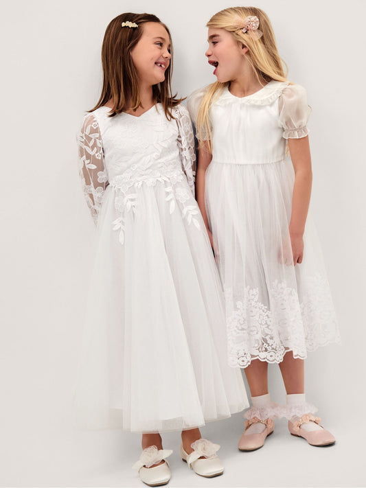 Dsiney Kidz - Monsoon White Communion Puff Sleeve Floral Hem Dress image 2