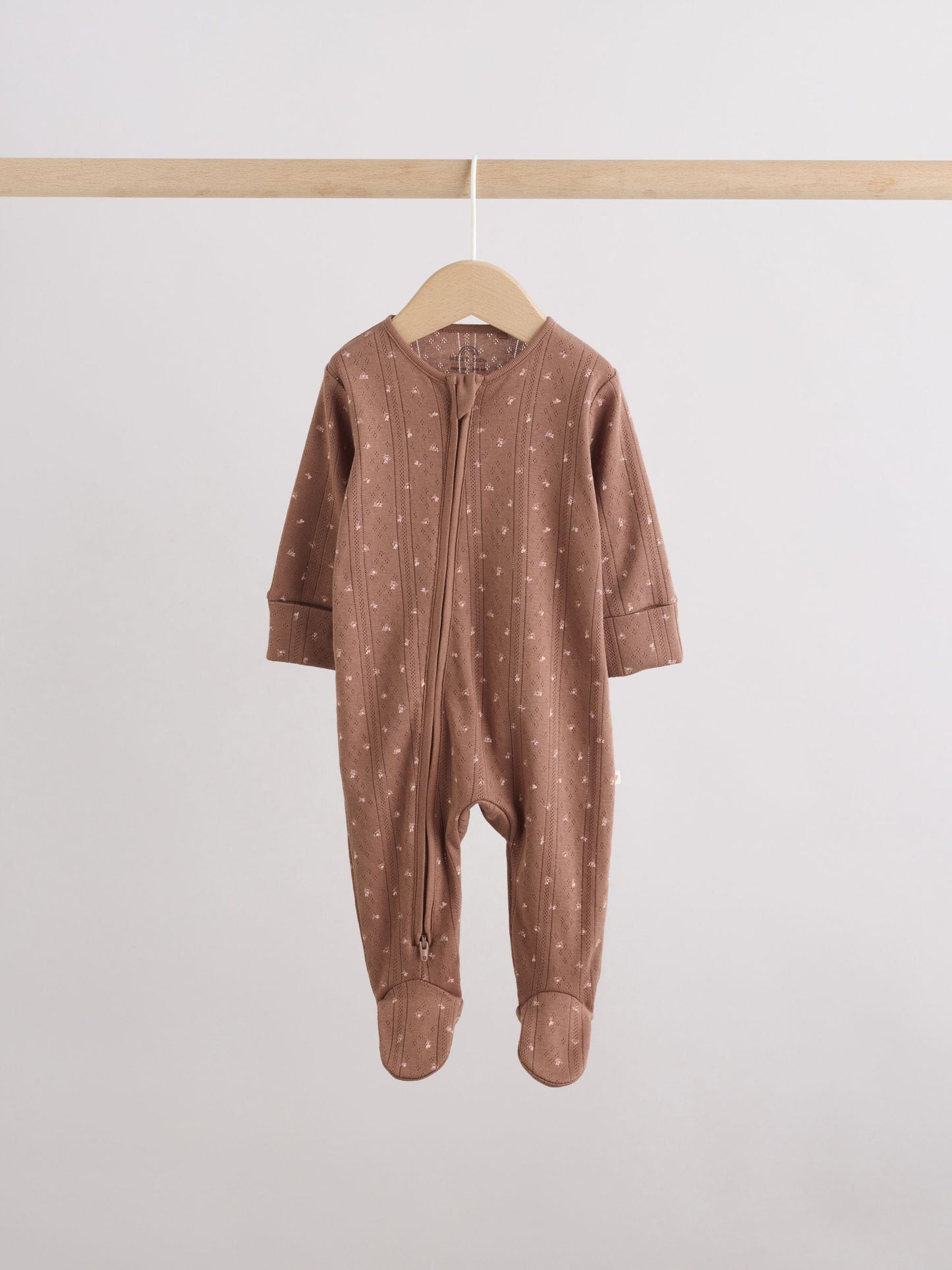 Brown Ditsy Floral Two Way Zip Baby Sleepsuits 3 Pack (0-3yrs) image 9