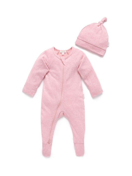 Purebaby Pink Pointelle Sleepsuit & Hat image 2