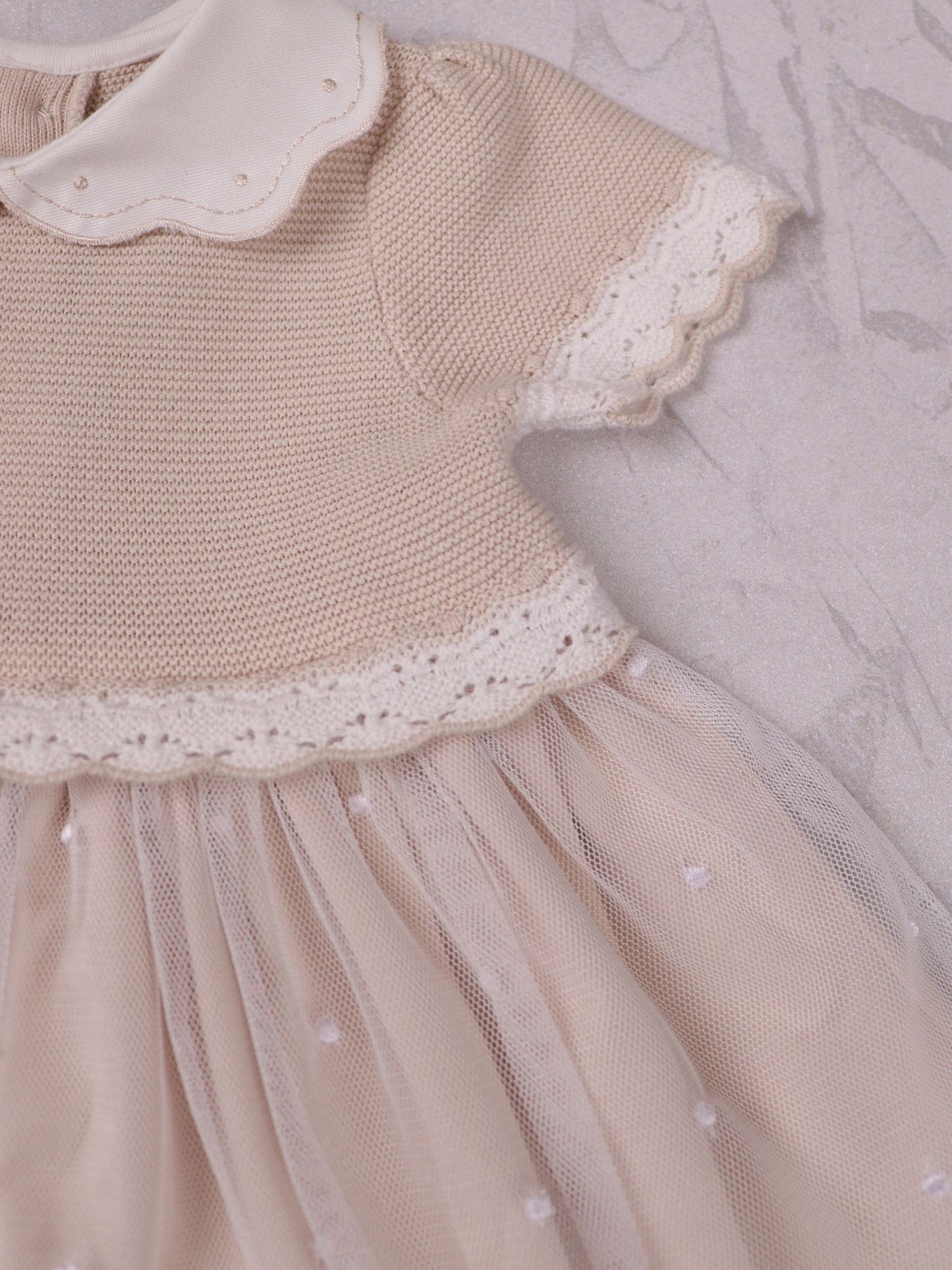 Emile Et Rose Natural Lauren Dress With Knitted Upper Skirt Embroidered Tulle Overlay & Pants image 4