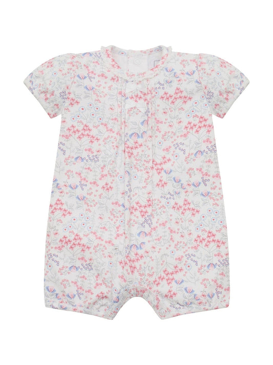 Emile Et Rose Pink Lori Printed Stretch Romper With Bows & Lace Trim image 2