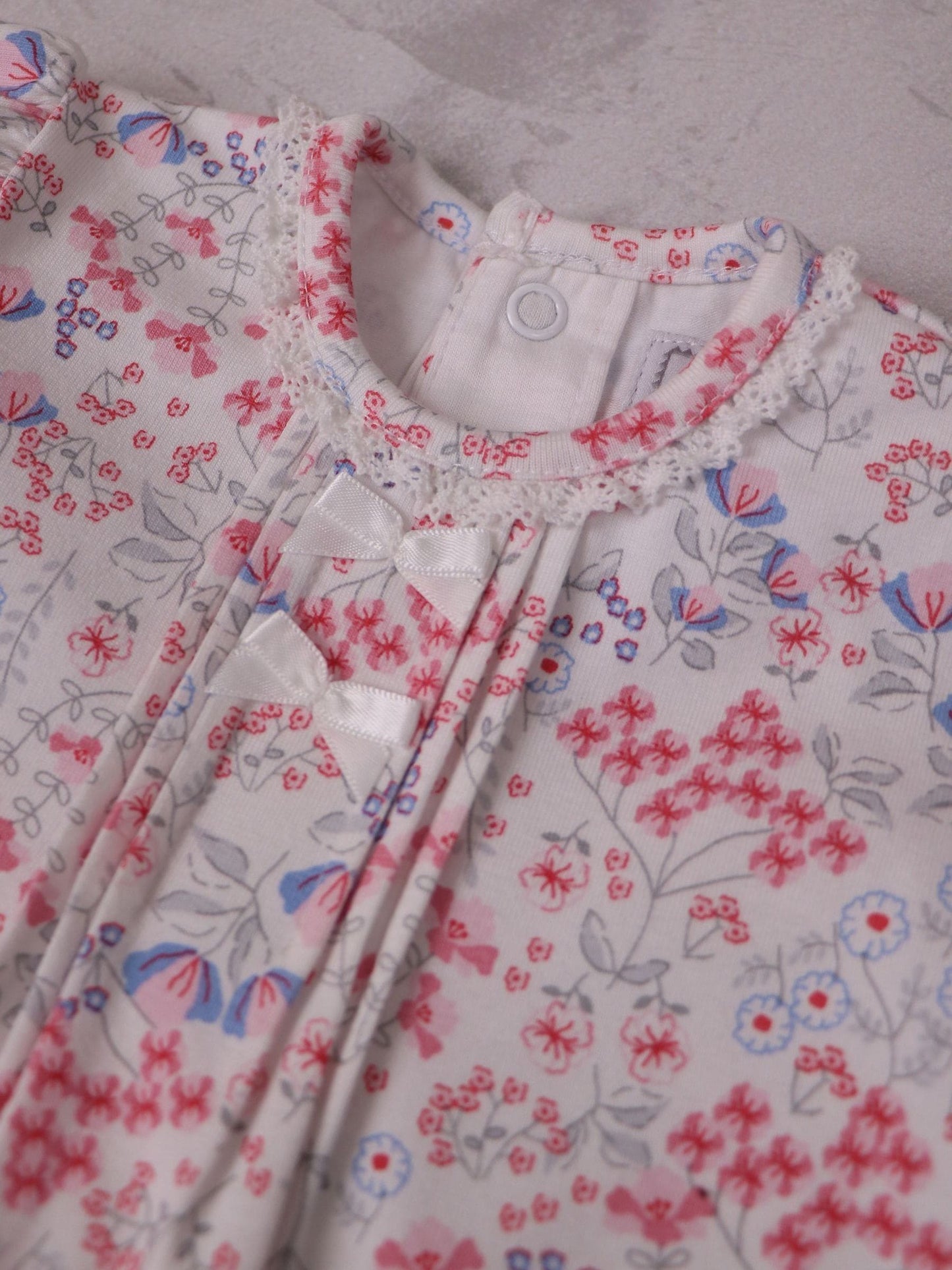 Emile Et Rose Pink Lori Printed Stretch Romper With Bows & Lace Trim image 4