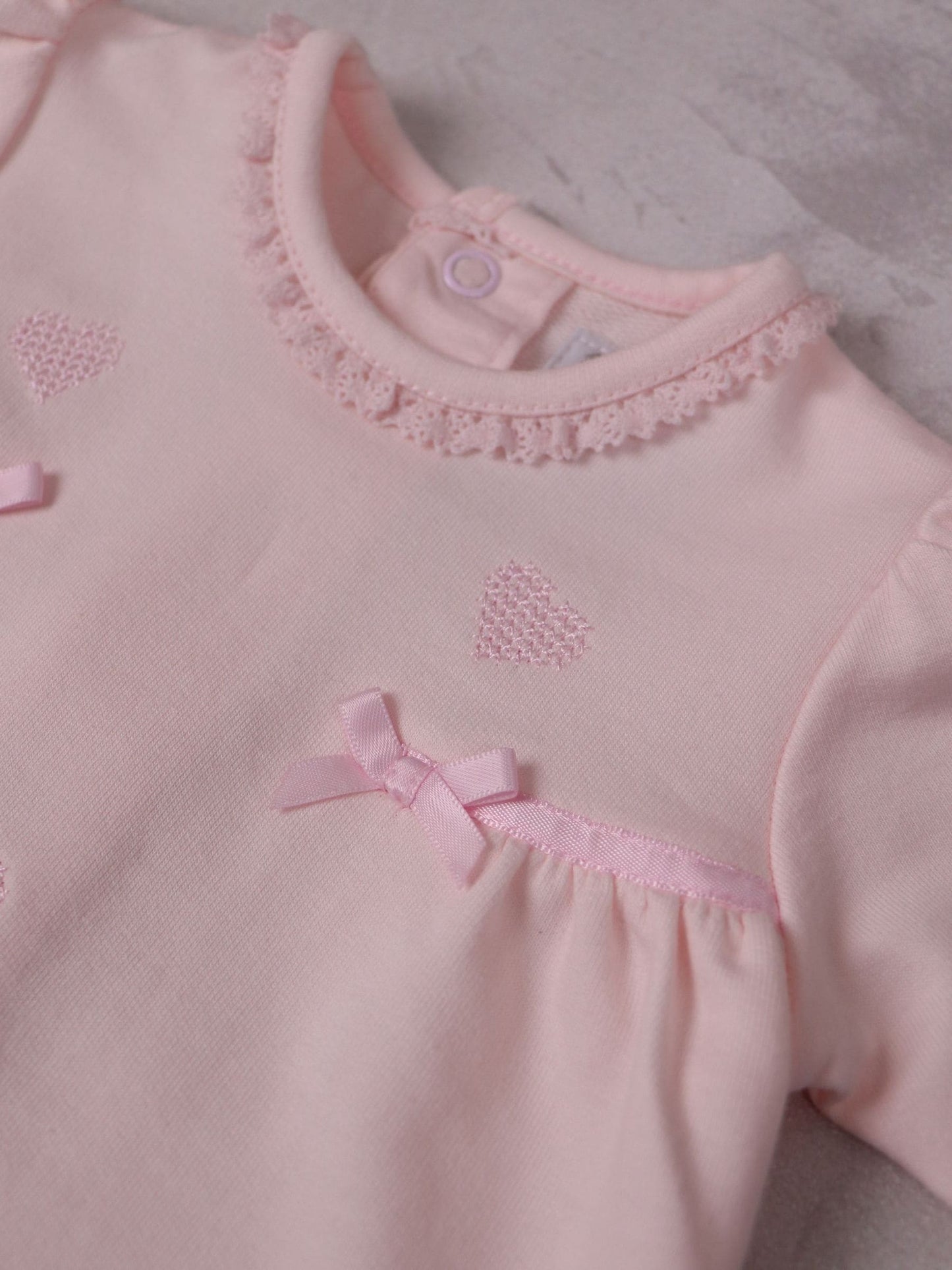 Emile Et Rose Pink Lily All-In-One With Embroidered Hearts Lace Trim & Hairband image 6