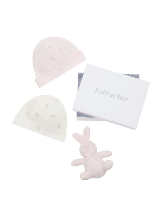 Emile Et Rose Pink Linden Two Hat Gift Set With Embroidered Teddy & Toy image 2