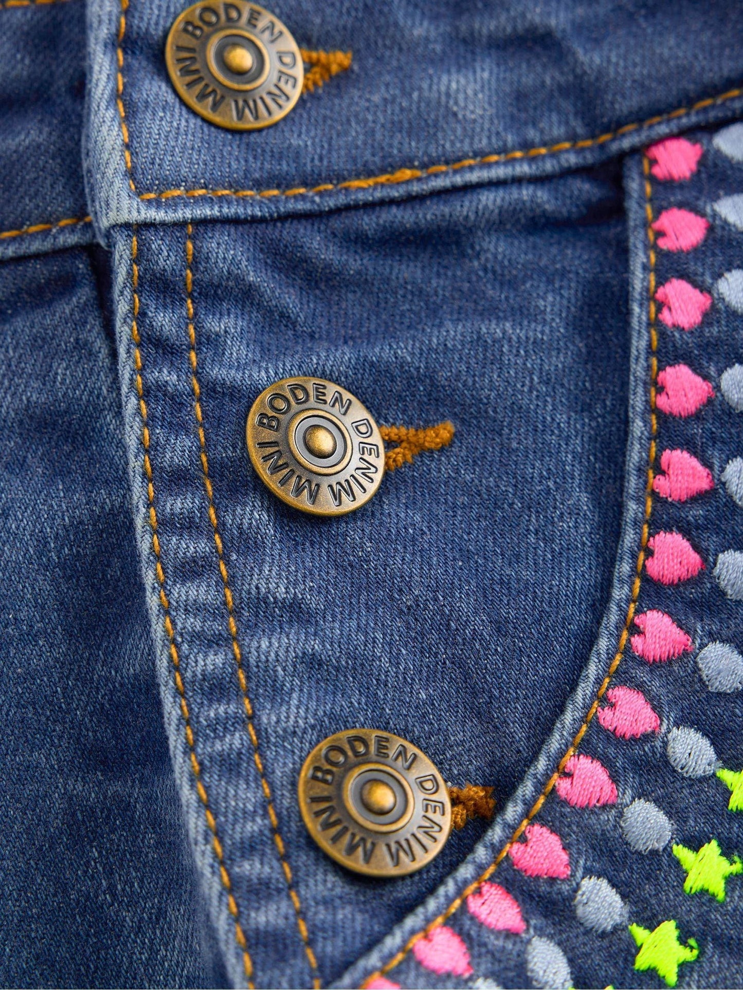Boden Blue Embroidered Denim Short Dungaree image 3