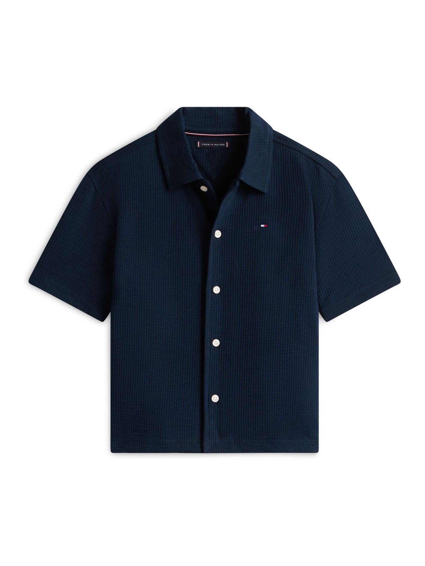 Dsiney Kidz - Tommy Hilfiger Navy Blue Relaxed Fit Seersucker Short Sleeve Shirt image 5