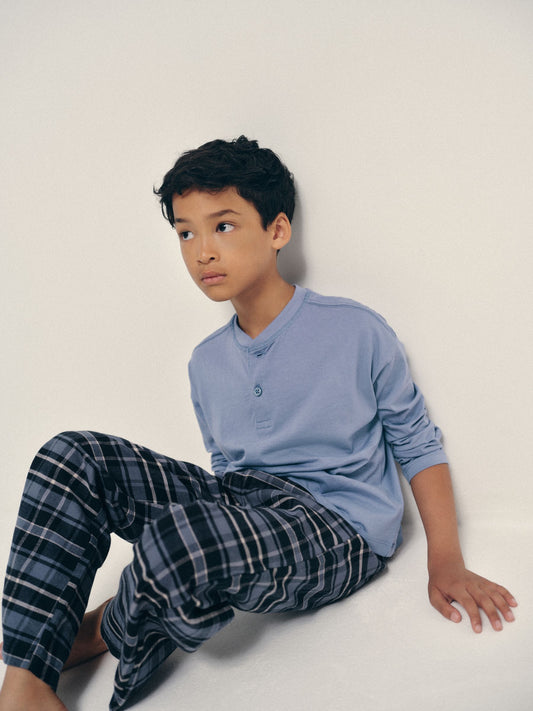 The Set 2 Pack Long Sleeve Henley Leg Pyjamas Blue - image 2