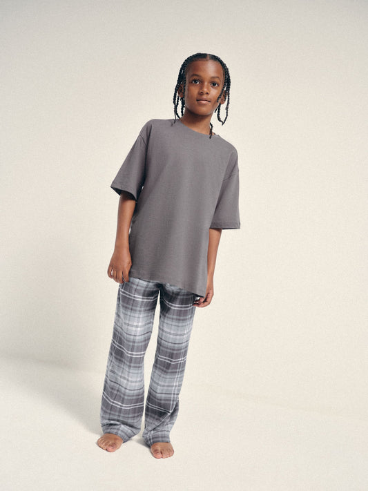The Set 2 Pack Short Sleeve Long Check Bottom Pyjamas Grey - image 2
