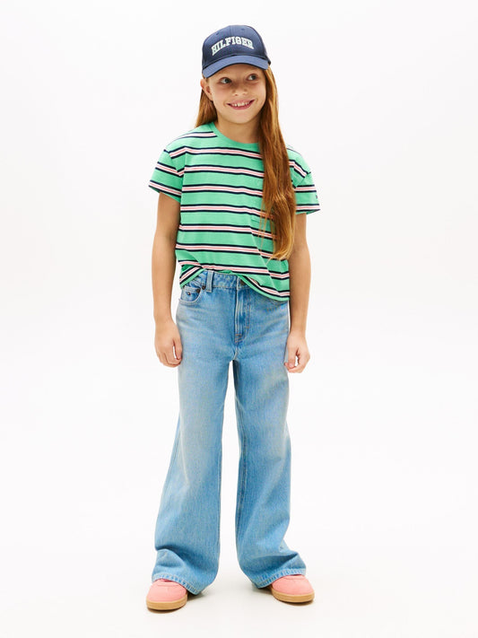 Dsiney Kidz - Tommy Hilfiger Green Essential Stripe Logo Embroidery Relaxed T-Shirt image 2