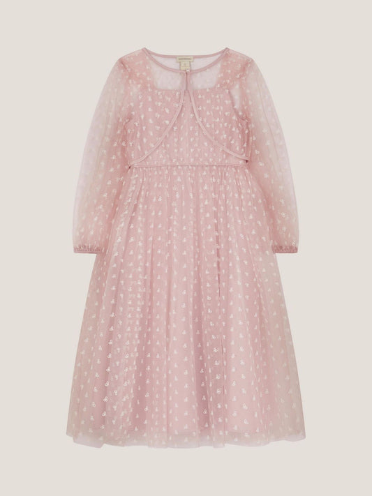 Monsoon Pink Bow Print Party Dress & Jacket Set image 2
