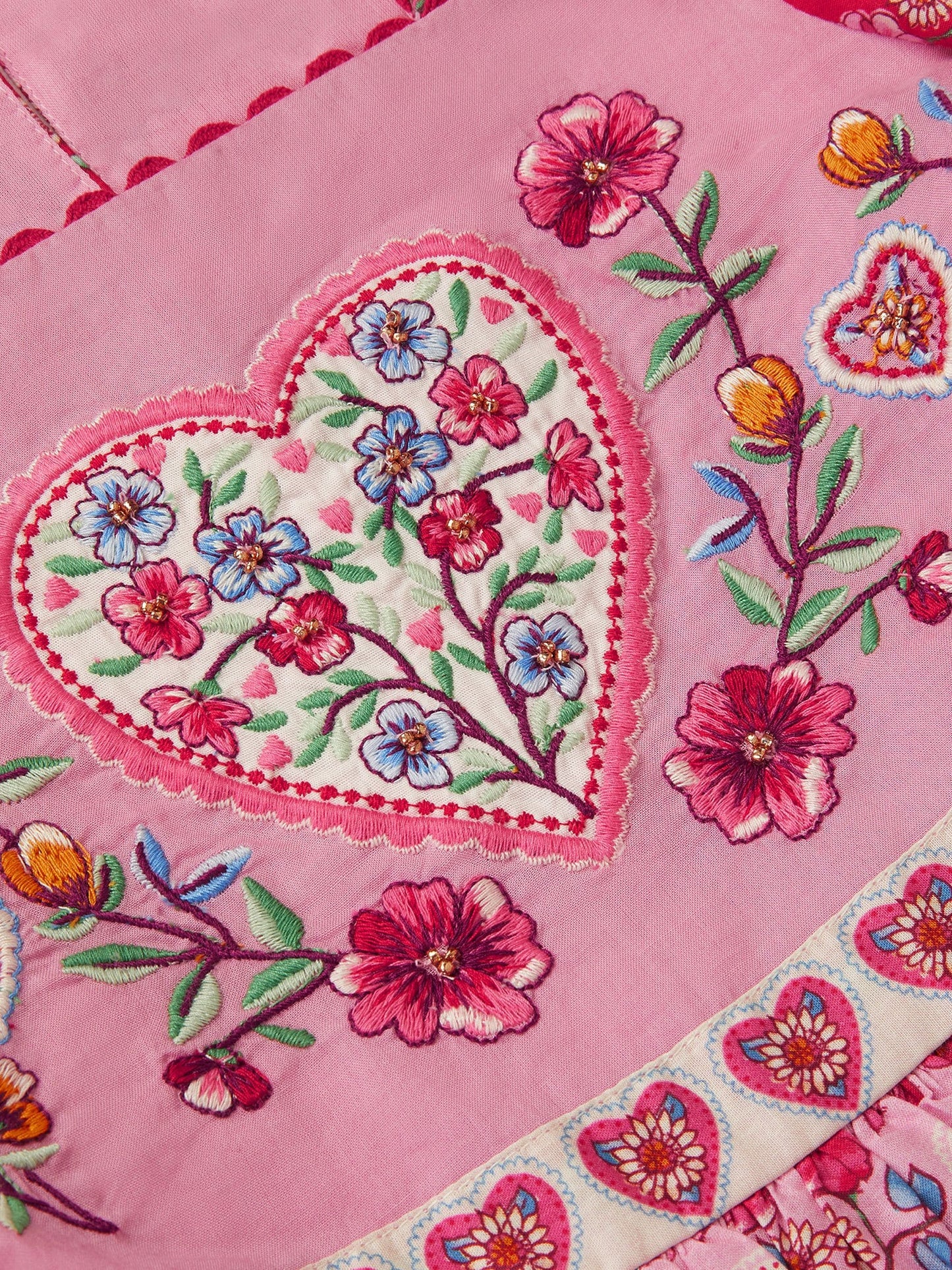 Monsoon Pink Heart Embroidered Floral Print Dress image 4