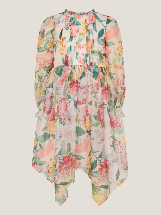 Monsoon Orange Agnes Long Sleeve Floral Chiffon Dress image 2
