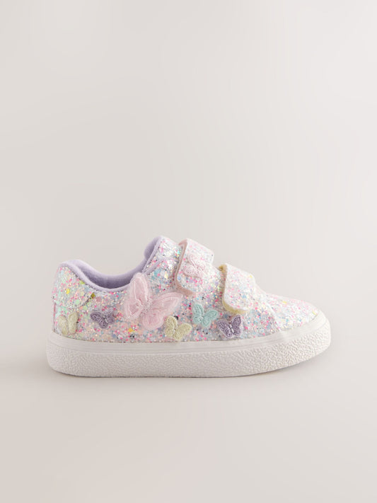 Dsiney Kidz - Multi Pastel Glitter Standard Fit (F) Butterfly Touch Fasten Strap Trainers image 2