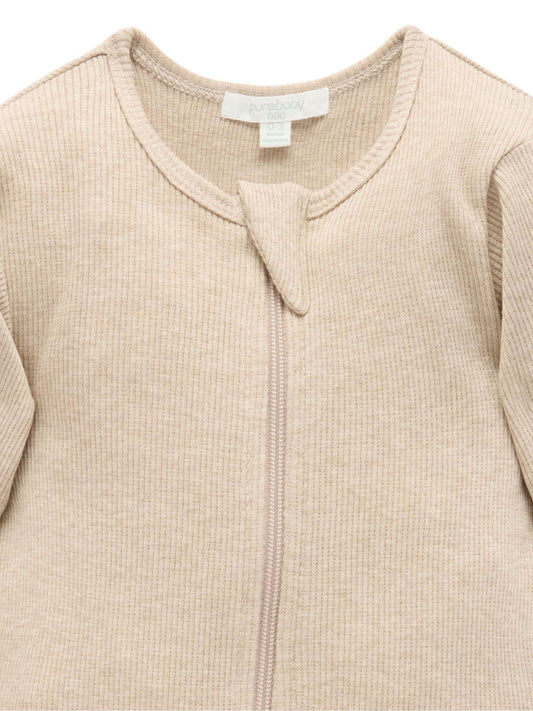 Purebaby Beige Ribbed Zip Sleepsuit image 2