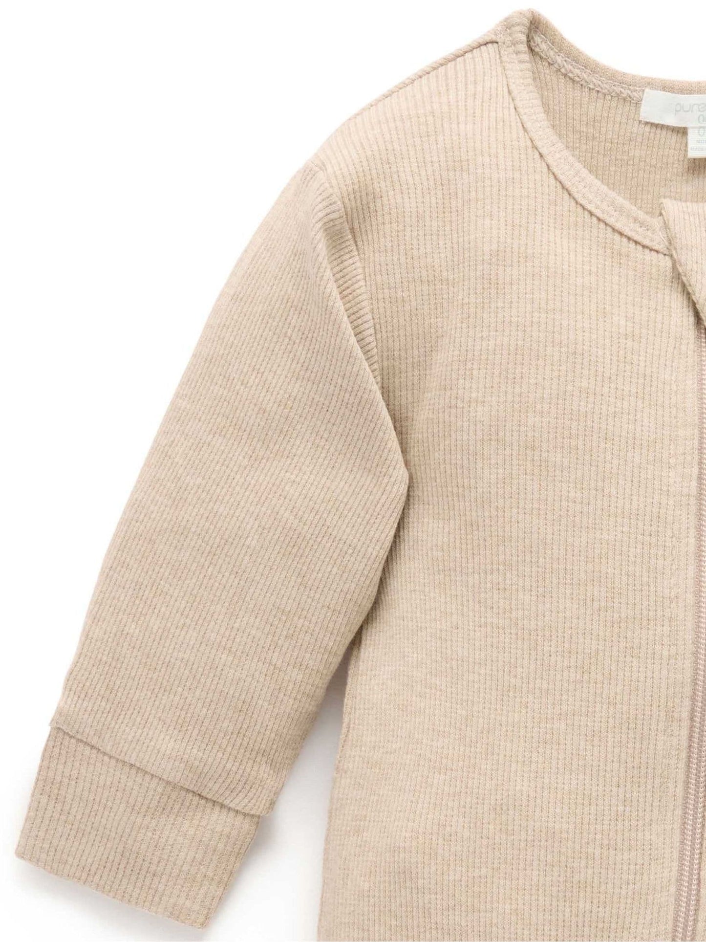Purebaby Beige Ribbed Zip Sleepsuit image 4