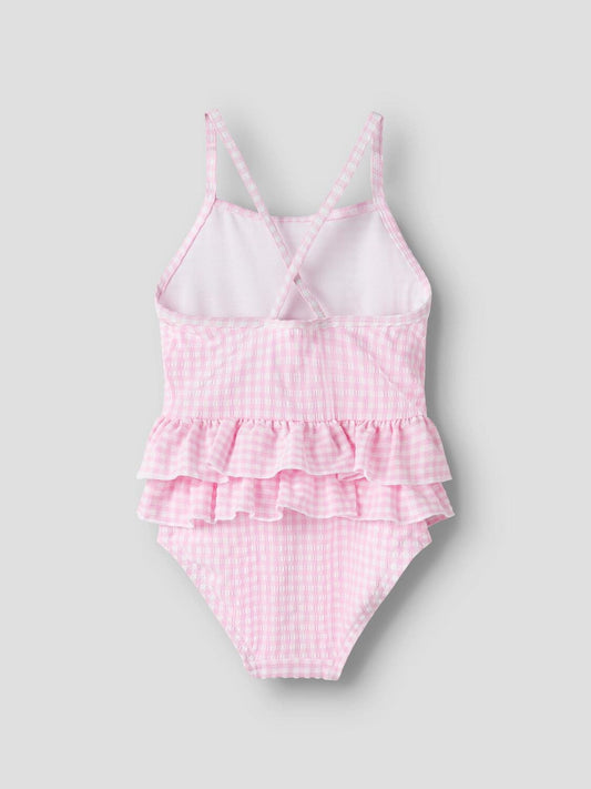 Dsiney Kidz - Name It Strawberry Pink Cross Strap Gingham Frill Waist Swimsuit image 2