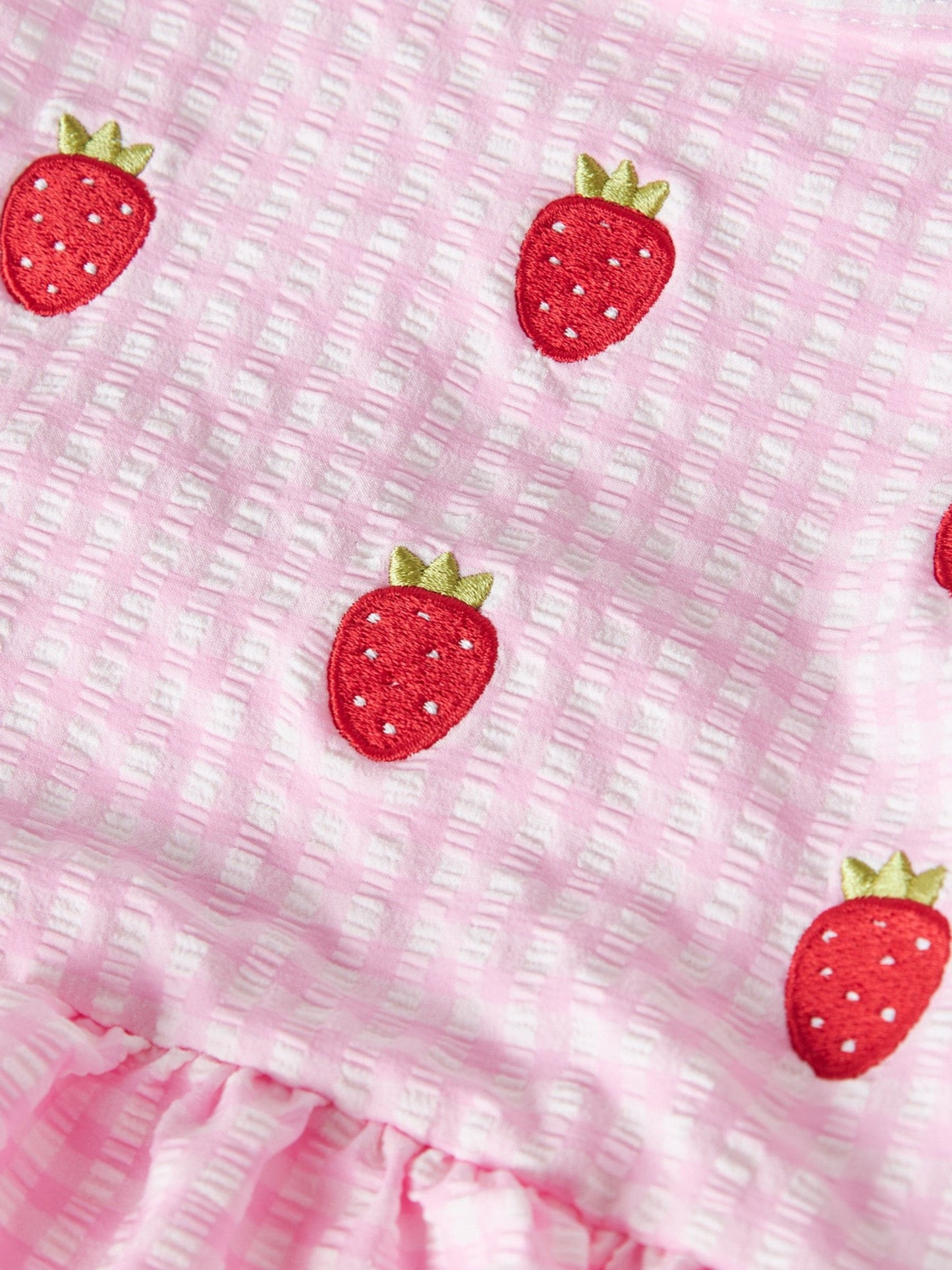 Name It Strawberry Pink Cross Strap Gingham Frill Waist Swimsuit image 3