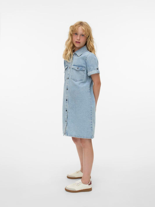 Dsiney Kidz - VERO MODA Blue Girl Short Sleeve Button Down Denim Dress image 2