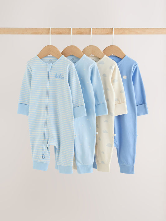 Pale Blue Cloud Two Way Zip Sleepsuits 4 Pack (0mths-3yrs) - image 1
