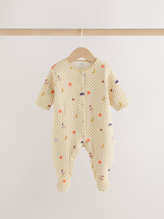 Navy/Yellow Space Quilted Sleepsuits 2 Pack - image 2