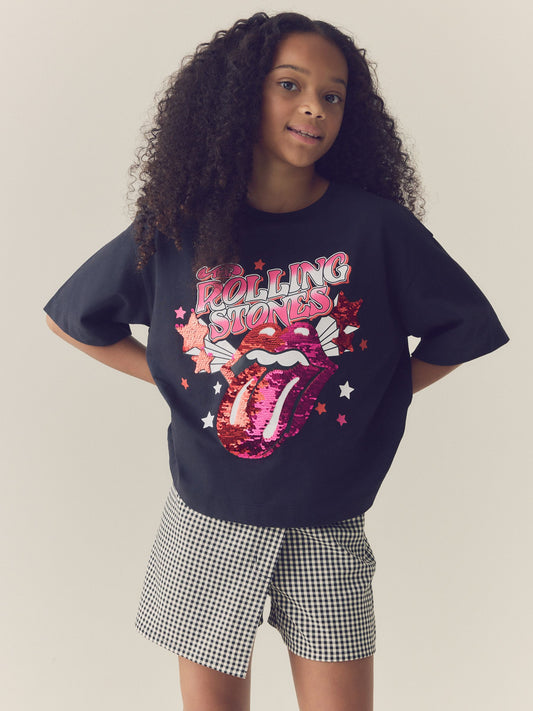 Black Sequin Rolling Stones Oversized T-Shirt (3-16yrs) - image 1