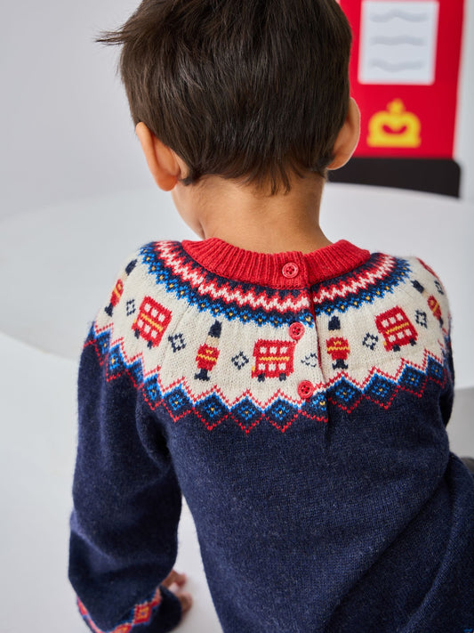 Dsiney Kidz - JoJo Maman Bébé Blue London Guard Fairisle Knitted Jumper image 2