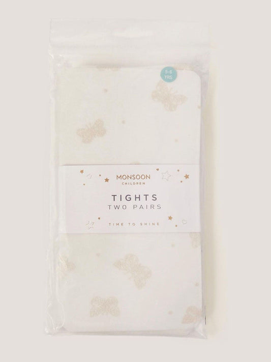 Monsoon White Polka Dot Butterfly Tights 2-Pack image 2