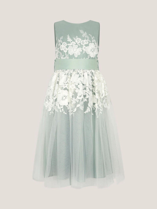 Dsiney Kidz - Monsoon Sage Green Felicity Floral Embroidered Mesh Dress image 2