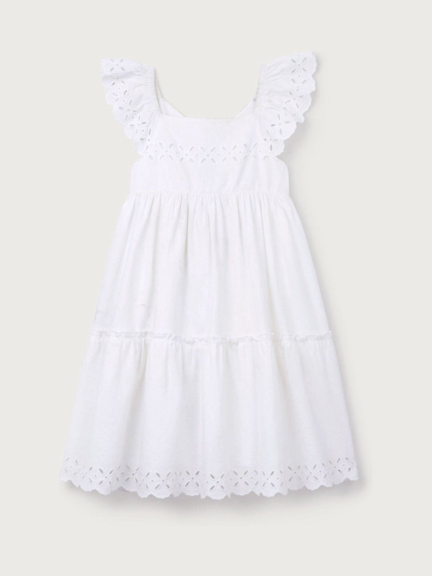 The White Company White Cotton Blend Broderie Detail Tiered Dress image 5