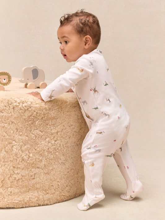 The White Company White Cotton Party Animal Print Wrap Sleepsuit image 2
